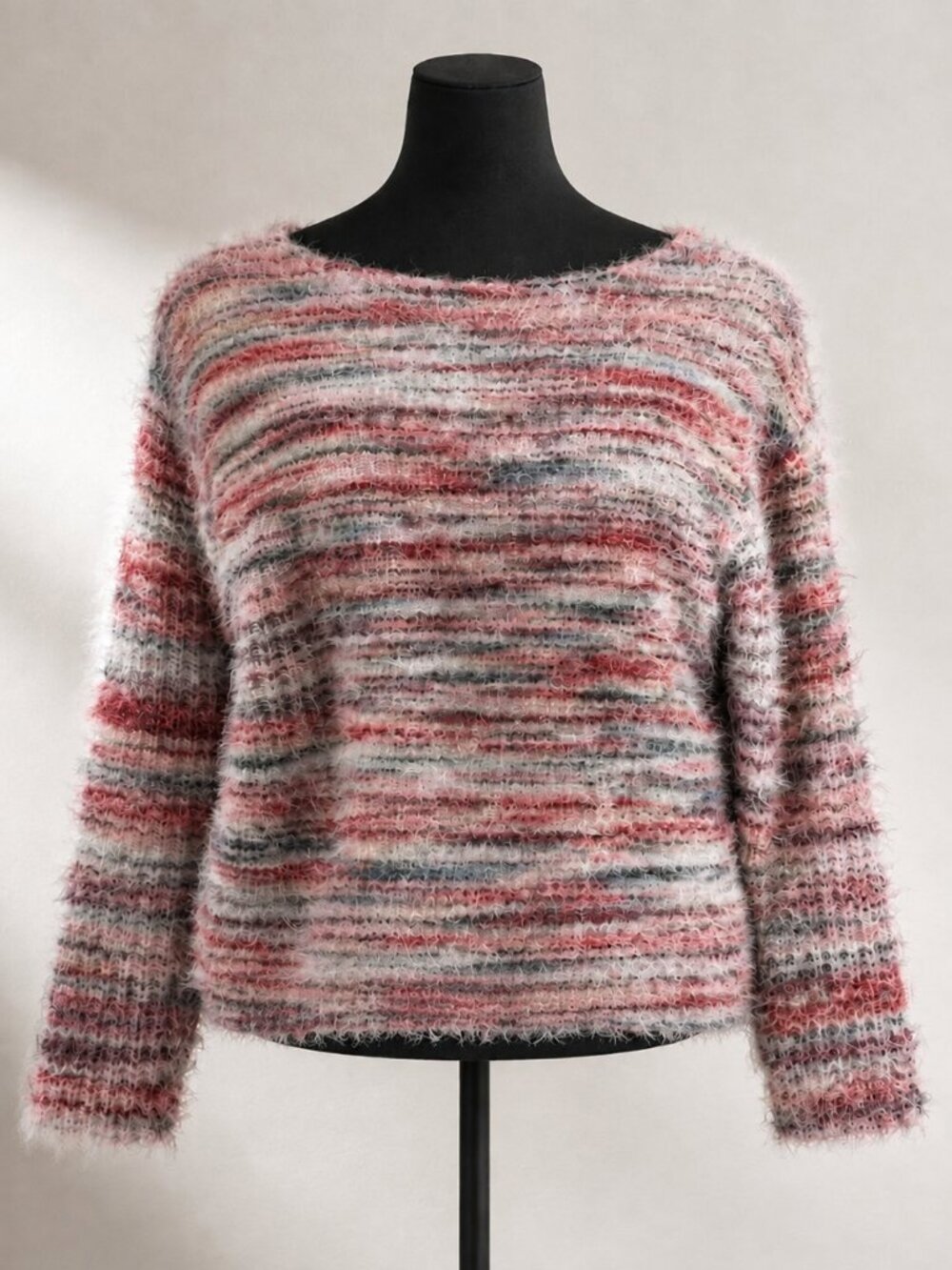 Anthropologie Eyelash Plush Knit Sweater Multicolor Space Dye Crew Neck M